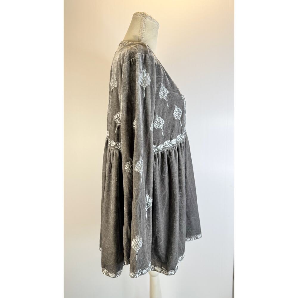 POL Velvet Tunic Silver Gray Women’s Medium Boho Fairy Cottage Festival Babydoll - Picture 9 of 16
